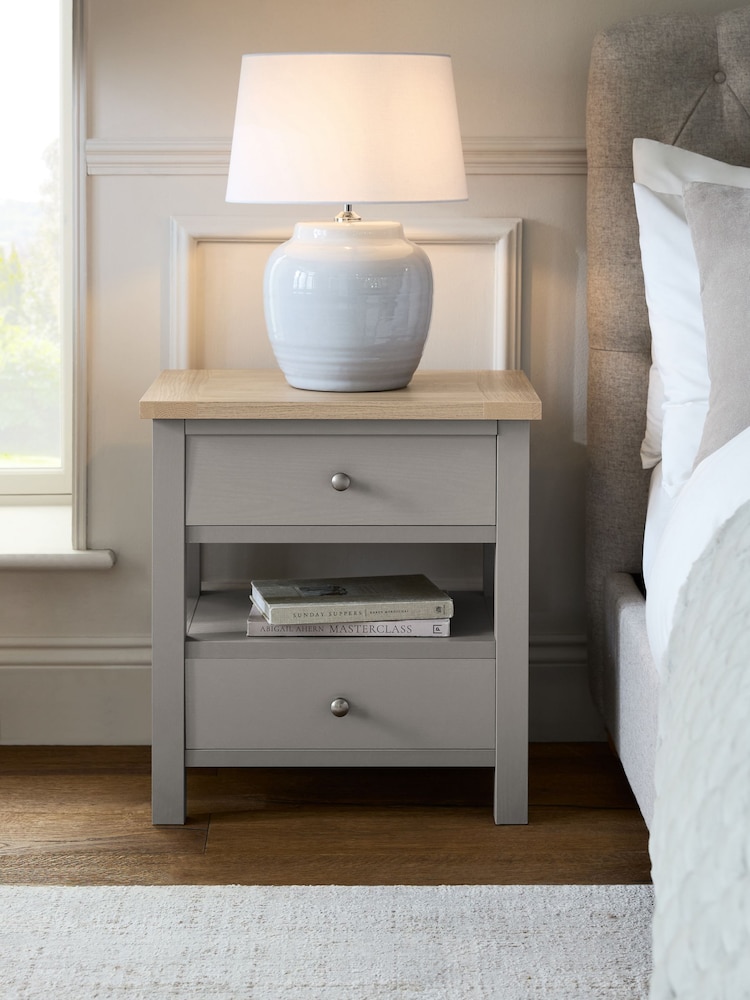 Dove Grey Malvern Paint Effect 2 Drawer with Shelf Bedside Table - Image 1 of 10
