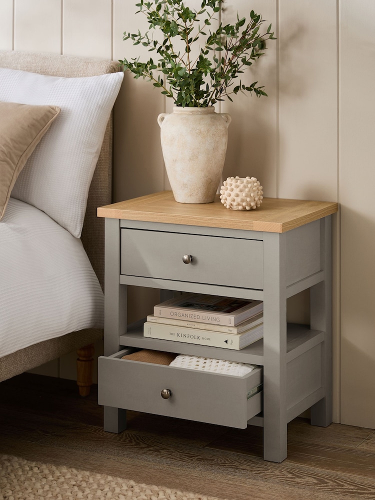 Dove Grey Malvern Paint Effect 2 Drawer with Shelf Bedside Table - Image 2 of 10