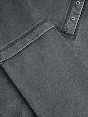 Indigo Blue Relaxed Fit Washed Popper Front Henley Wide Sleeve 100% Cotton Sweatshirt - Image 8 of 9