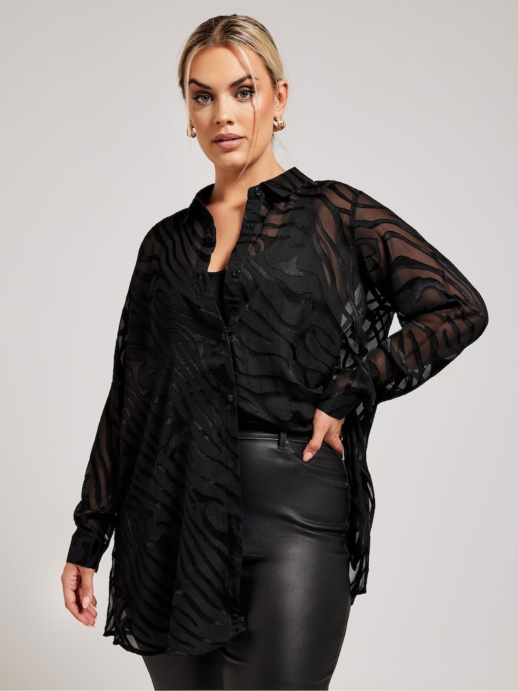 Schwarz - Yours Curve London Zebra Print Mesh Shirt - Bild 1 von 5