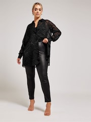 Schwarz - Yours Curve London Zebra Print Mesh Shirt - Bild 2 von 5