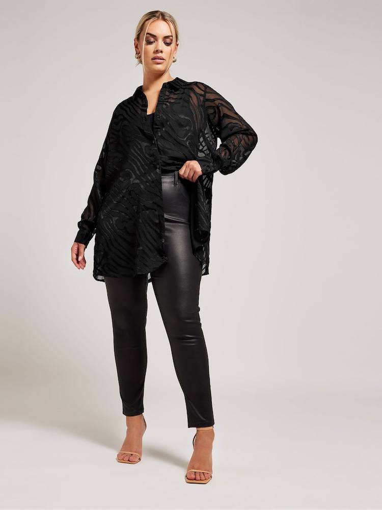 Schwarz - Yours Curve London Zebra Print Mesh Shirt - Bild 2 von 5