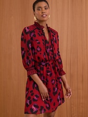 Love & Roses Red Animal Petite V Neck 3/4 Sleeve Mini Dress - Image 3 of 3