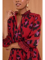 Love & Roses Red Animal Petite V Neck 3/4 Sleeve Mini Dress - Image 4 of 7