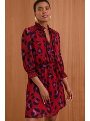 Love & Roses Red Animal Petite V Neck 3/4 Sleeve Mini Dress - Image 5 of 7