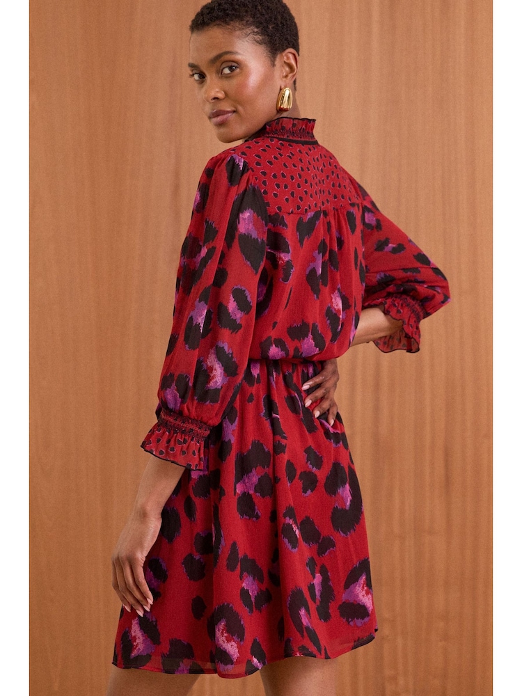 Love & Roses Red Animal Petite V Neck 3/4 Sleeve Mini Dress - Image 7 of 7