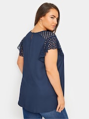 Yours Curve Blue Flutter Sleeve Detail Top - Image 3 of 5