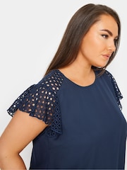 Yours Curve Blue Flutter Sleeve Detail Top - Image 4 of 5