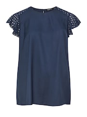 Yours Curve Blue Flutter Sleeve Detail Top - Image 5 of 5