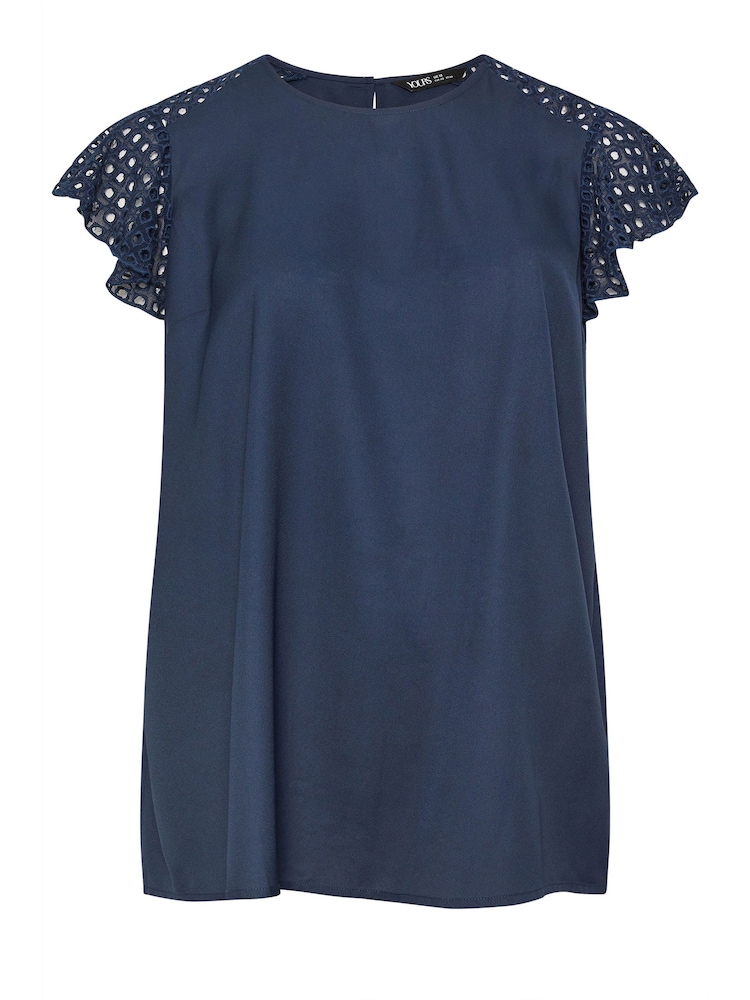 Yours Curve Blue Flutter Sleeve Detail Top - Image 5 of 5