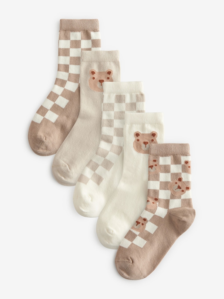 Neutral Bears Print Rich Socks 5 Pack - Image 1 of 6
