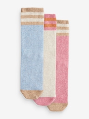 Blue/Pink/Ecru Thermal Wool Blend Ankle Socks 3 Pack With Silk - Image 1 of 6