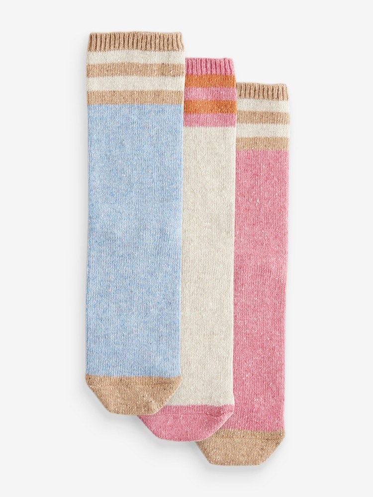 Blue/Pink/Ecru Thermal Wool Blend Ankle Socks 3 Pack With Silk - Image 1 of 6