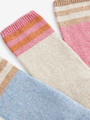 Blue/Pink/Ecru Thermal Wool Blend Ankle Socks 3 Pack With Silk - Image 5 of 6