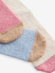Blue/Pink/Ecru Thermal Wool Blend Ankle Socks 3 Pack With Silk - Image 6 of 6