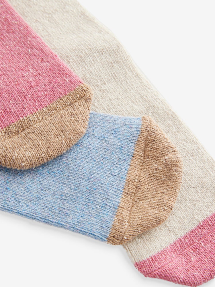 Blue/Pink/Ecru Thermal Wool Blend Ankle Socks 3 Pack With Silk - Image 6 of 6