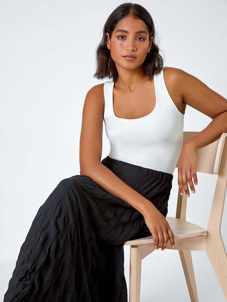 Roman Black Textured Crinkle Midi Skirt - Image 1 of 3