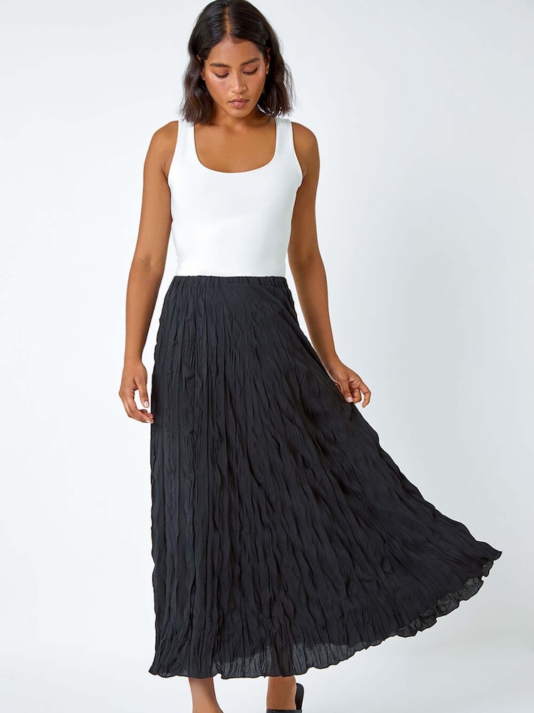 Roman Black Textured Crinkle Midi Skirt - Image 2 of 3