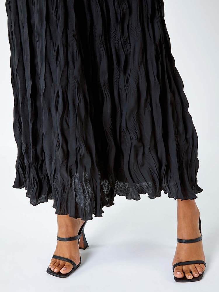 Roman Black Textured Crinkle Midi Skirt - Image 3 of 3