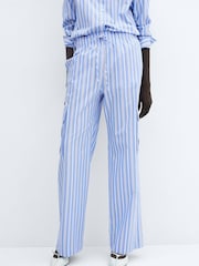 Mango Blue Striped Cotton Cargo Trousers - Image 1 of 7