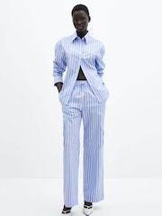 Mango Blue Striped Cotton Cargo Trousers - Image 2 of 7