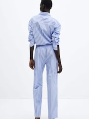 Mango Blue Striped Cotton Cargo Trousers - Image 3 of 7