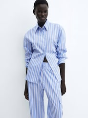 Mango Blue Striped Cotton Cargo Trousers - Image 4 of 7