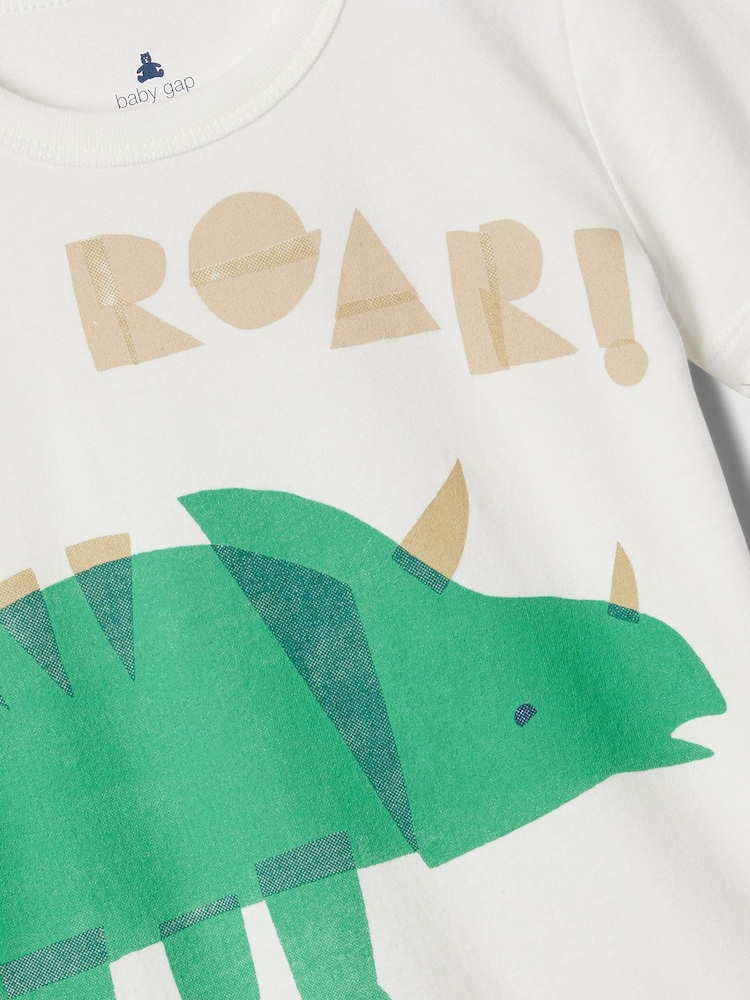 Gap White Dinosaur Graphic Short Sleeve Crew Neck Baby T-Shirt (Newborn-5yrs) - Image 3 of 3