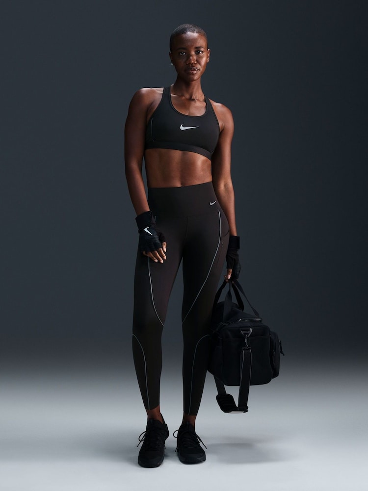 Nike Black Swoosh Medium Support Sports Bra - Image 1 of 6