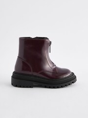 Burgundy Standard Fit (F) Zip Front Chunky Boots - Image 2 of 5