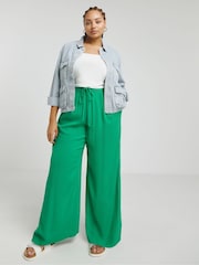 Зеленый - Simply Be Tie Waist Crinkle Wide Leg Trousers - Изображение 1 из 4