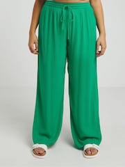 Зеленый - Simply Be Tie Waist Crinkle Wide Leg Trousers - Изображение 2 из 4