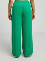 Зеленый - Simply Be Tie Waist Crinkle Wide Leg Trousers - Изображение 3 из 4