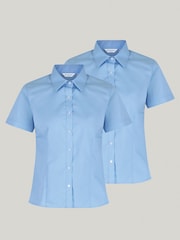 Trutex Blue Slim Fit Short Sleeve 2 Pack School Shirts - Image 4 of 6