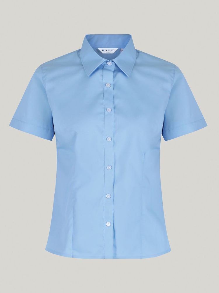 Trutex Blue Slim Fit Short Sleeve 2 Pack School Shirts - Image 5 of 6