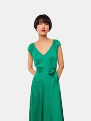 Whistles Green Arie Hammered Satin Midi Dress - Image 4 of 5