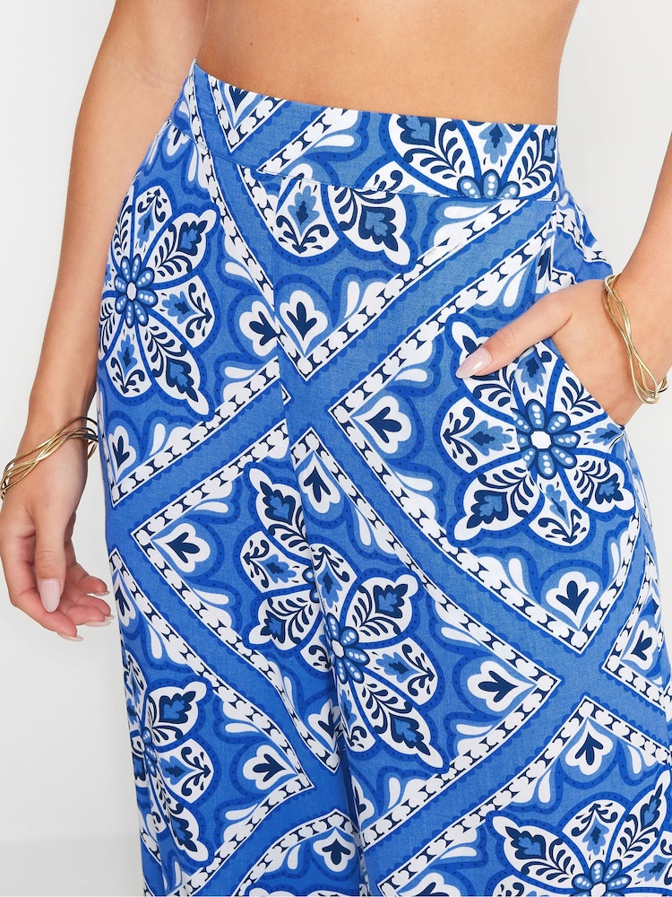 PixieGirl Petite Tile Print Wide Leg 100% Cotton Trousers - Image 4 of 5