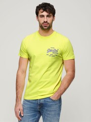 Superdry Neon Yellow Neon Vintage Logo 100% Cotton T-Shirt - Image 1 of 5