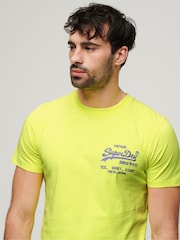 Superdry Neon Yellow Neon Vintage Logo 100% Cotton T-Shirt - Image 3 of 5