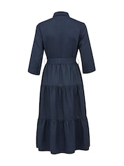 Celtic & Co. Blue Linen Tiered Midi Dresses - Image 3 of 7