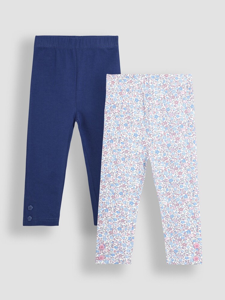 JoJo Maman Bébé Blue Floral 2-Pack Leggings - Image 1 of 7 JoJo Maman Bébé Blue Floral 2-Pack Leggings - Image 1 of 7
