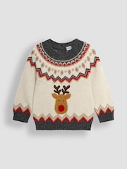 JoJo Maman Bébé Natural Reindeer Christmas Reindeer Jumper - Image 1 of 3