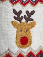 JoJo Maman Bébé Natural Reindeer Christmas Reindeer Jumper - Image 3 of 3