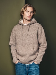 Neutral Relaxed Fit Borg Lined Knit Hoodie with Wool - Image 1 of 7