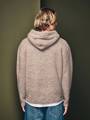 Neutral Relaxed Fit Borg Lined Knit Hoodie with Wool - Image 3 of 7