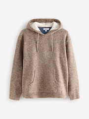 Neutral Relaxed Fit Borg Lined Knit Hoodie with Wool - Image 5 of 7