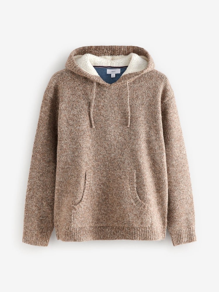 Neutralny - Luźna bluza z kapturem z dzianiny z podszewką ze sztucznego kożuszka i wełną - Image 5 of 7
