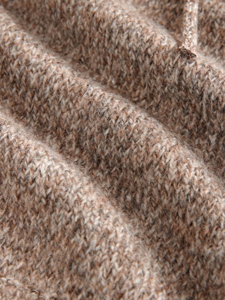 Neutral Relaxed Fit Borg Lined Knit Hoodie with Wool - Image 7 of 7