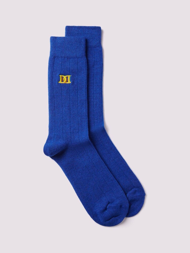 Duchamp Blue Mens Chunky Cashmere Mix Rib Socks - Image 1 of 3
