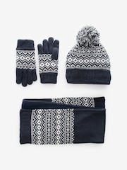 Navy Blue Fairisle Pattern Hat, Scarf and Gloves Set (3-16yrs) - Image 1 of 3